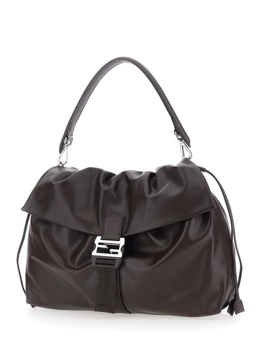 Fendi Borsa a Spalla 'Mama Baguette Grande' con Chiusura FF sul Fronte in Pelle Marrone Uomo, view 2