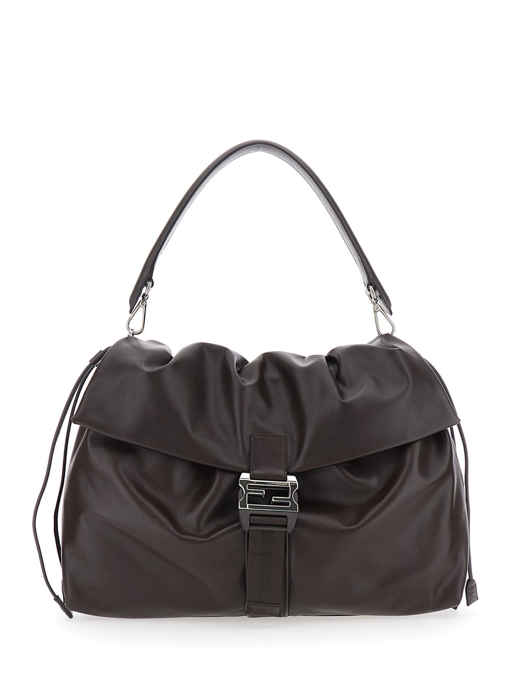 Fendi Borsa a Spalla 'Mama Baguette Grande' con Chiusura FF sul Fronte in Pelle Marrone Uomo
