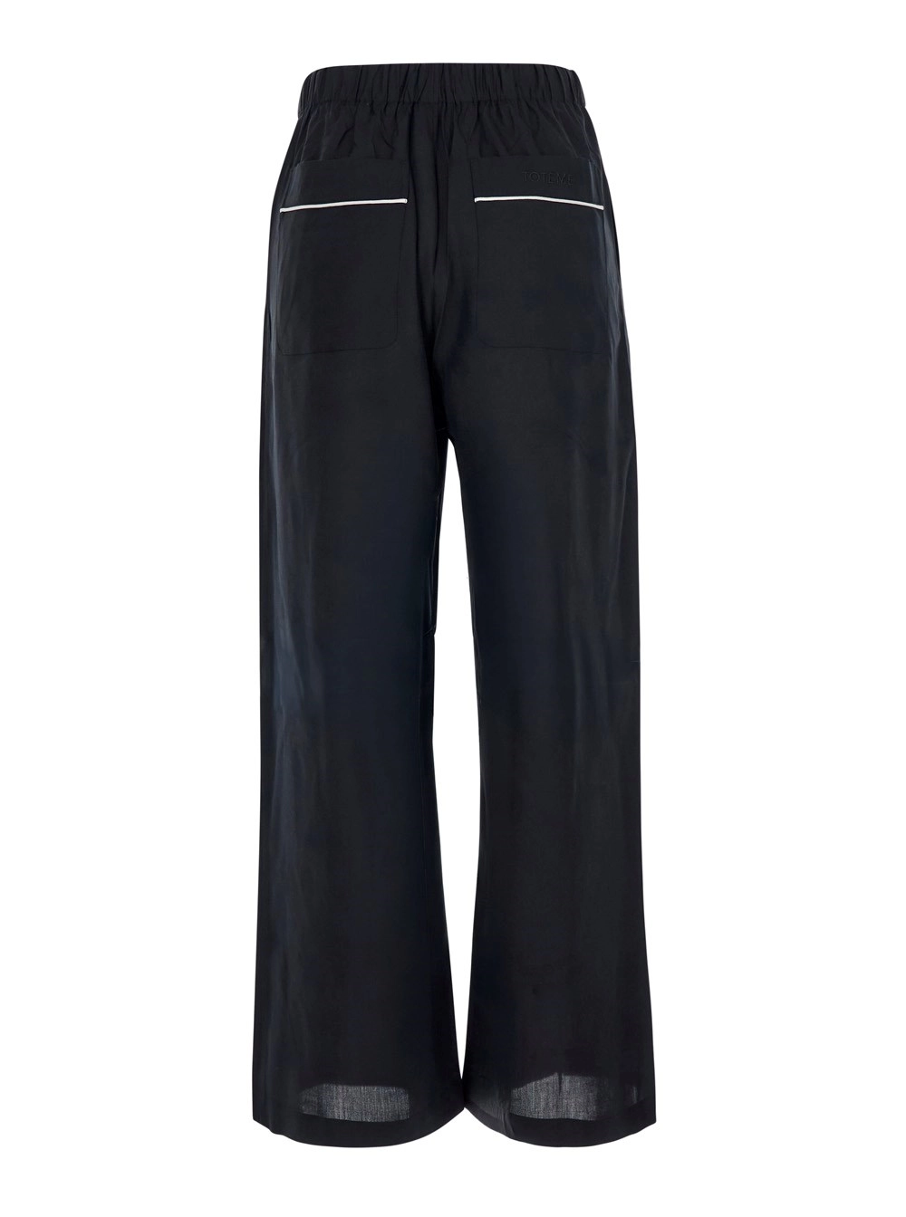 Toteme Pantaloni con cintura in vita e due tasche a filetto sul retro in seta neri donna, view 2
