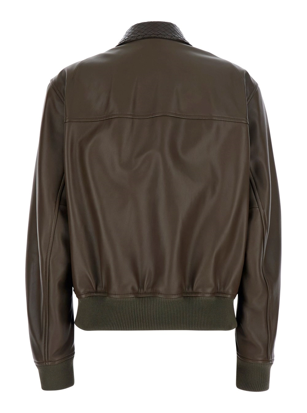 Bottega Veneta Giubbotto con colletto con motivo Intrecciato in pelle verde scuro per donna, view 2