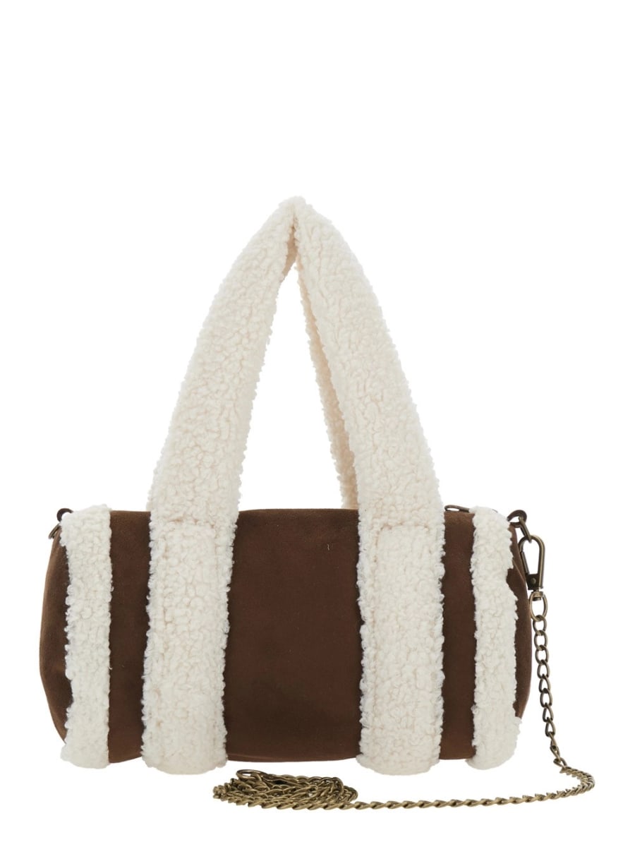 Monnalisa kids Borsa a Spalla con Manici in Pelliccia e Logo Lettering sul Fronte in Tessuto Tecnico Marrone Bambina, view 4