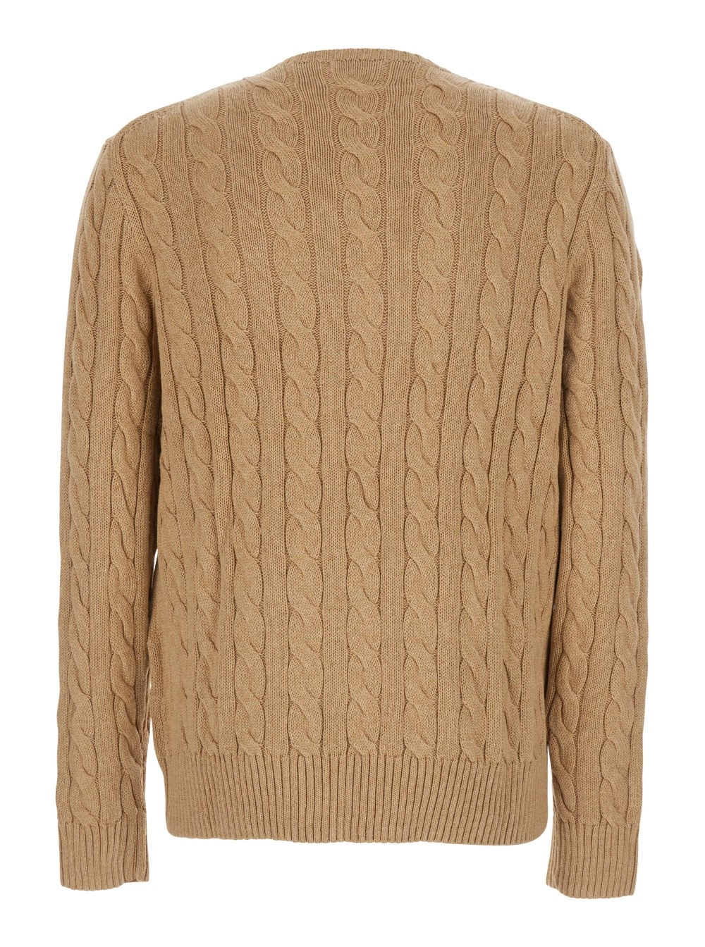 Polo Ralph Lauren Maglione Girocollo con Patch Cavallino  sul Fronte e Lavorazione a Maglia in Cotone Beige Uomo, view 2