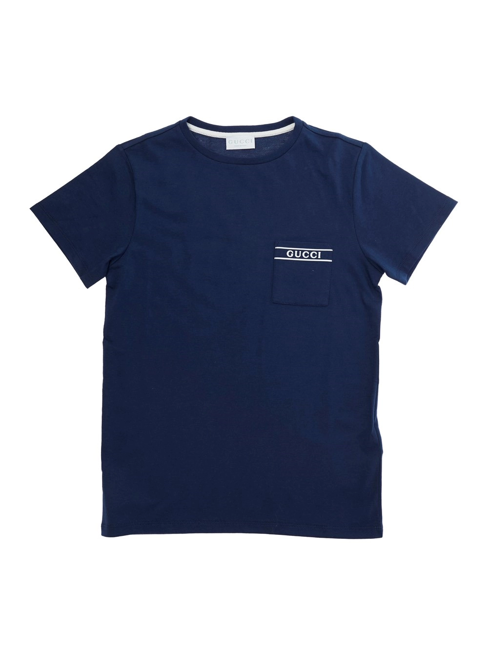 Gucci kids T-Shirt Blu con Logo Lettering sul Fronte in Cotone Bambino