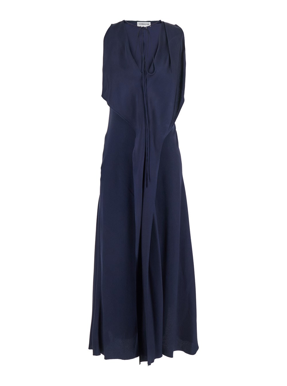 Victoria Beckham Abito Lungo Smanicato con Scollo a V in Tessuto Blu Donna