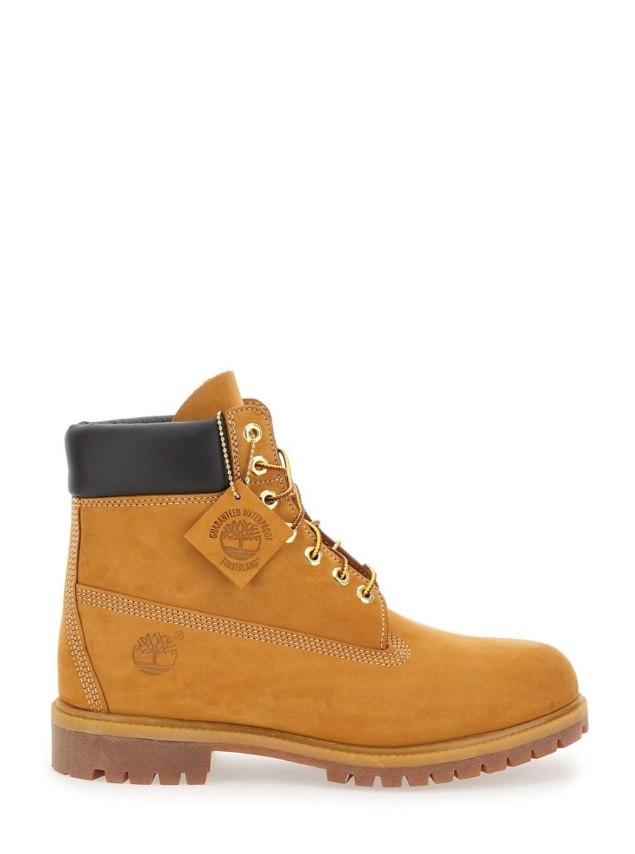 Timberland Stivaletti 'Premium' con Chiusura con Lacci e Logo Impresso sul Lato in Pelle Beige Uomo