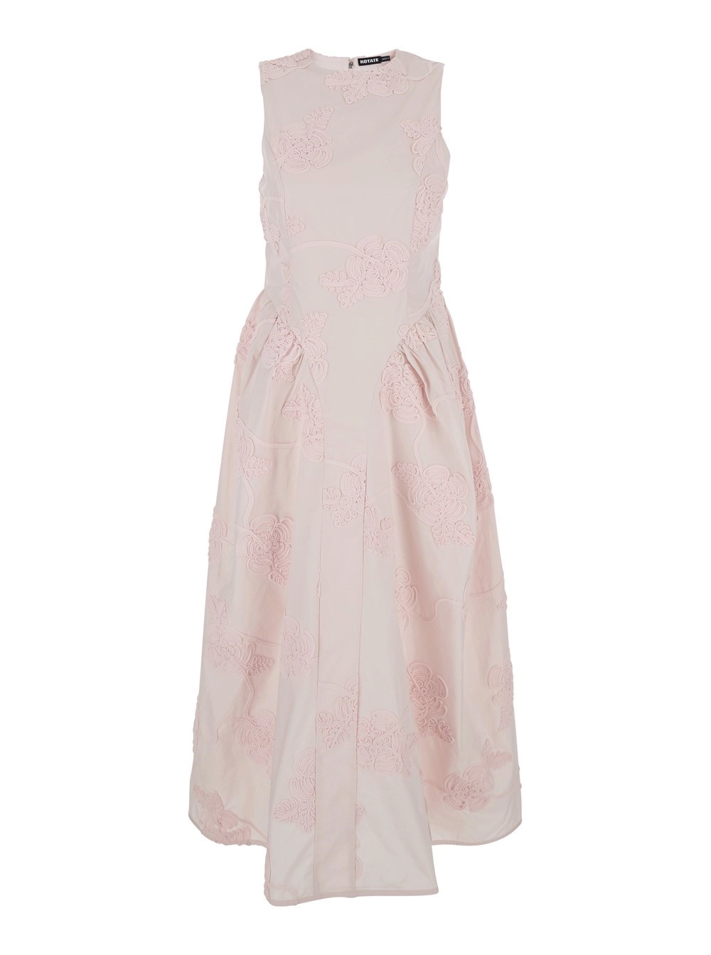 Rotate Abito Lungo Smanicato con Scollo Rotondo e Ricamo Floreale All-Over in Tessuto Tecnico Stretch Rosa Donna