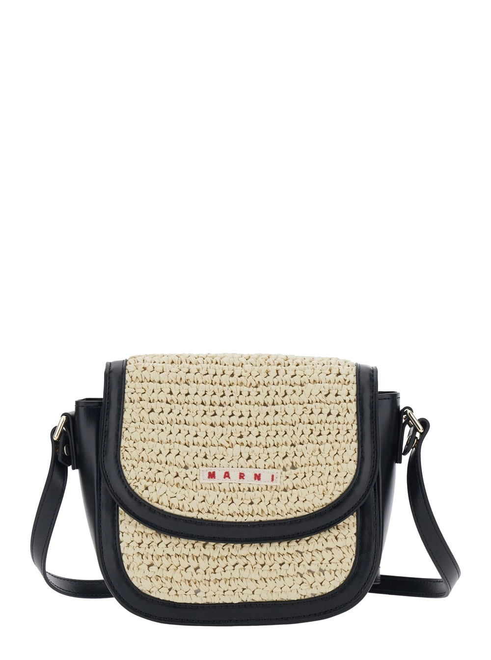 Marni kids Borsa a Tracolla con Tracolla Regolabile e Removibile e Patch Logo in Pelle e Tessuto Beige Bambina