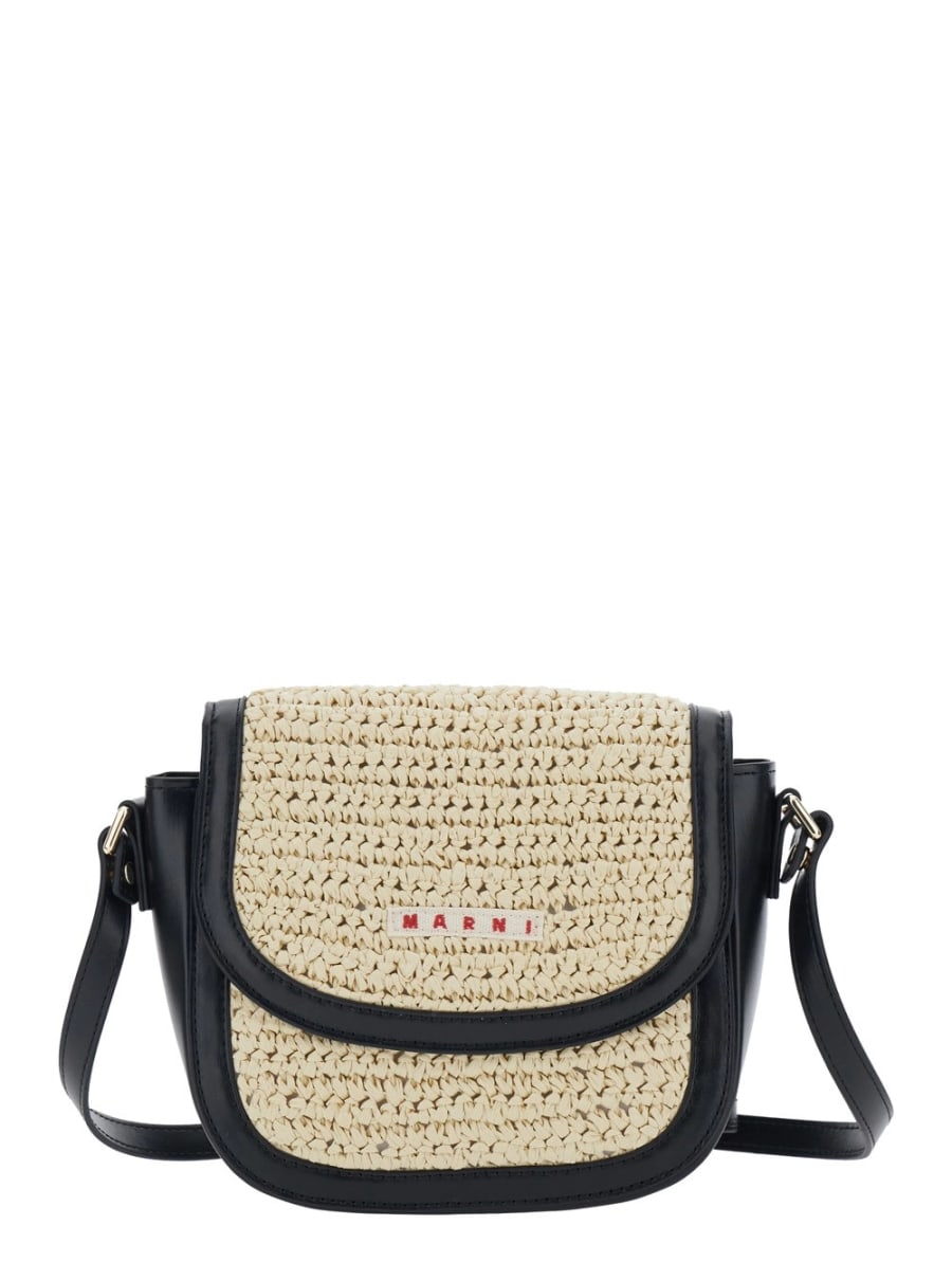 Marni kids Borsa a Tracolla con Tracolla Regolabile e Removibile e Patch Logo in Pelle e Tessuto Beige Bambina