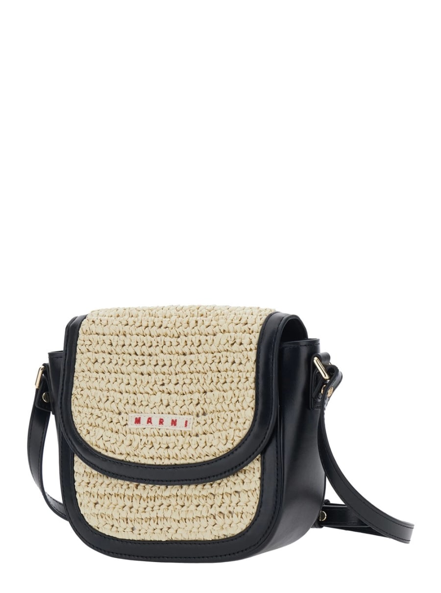 Marni kids Borsa a Tracolla con Tracolla Regolabile e Removibile e Patch Logo in Pelle e Tessuto Beige Bambina, view 2