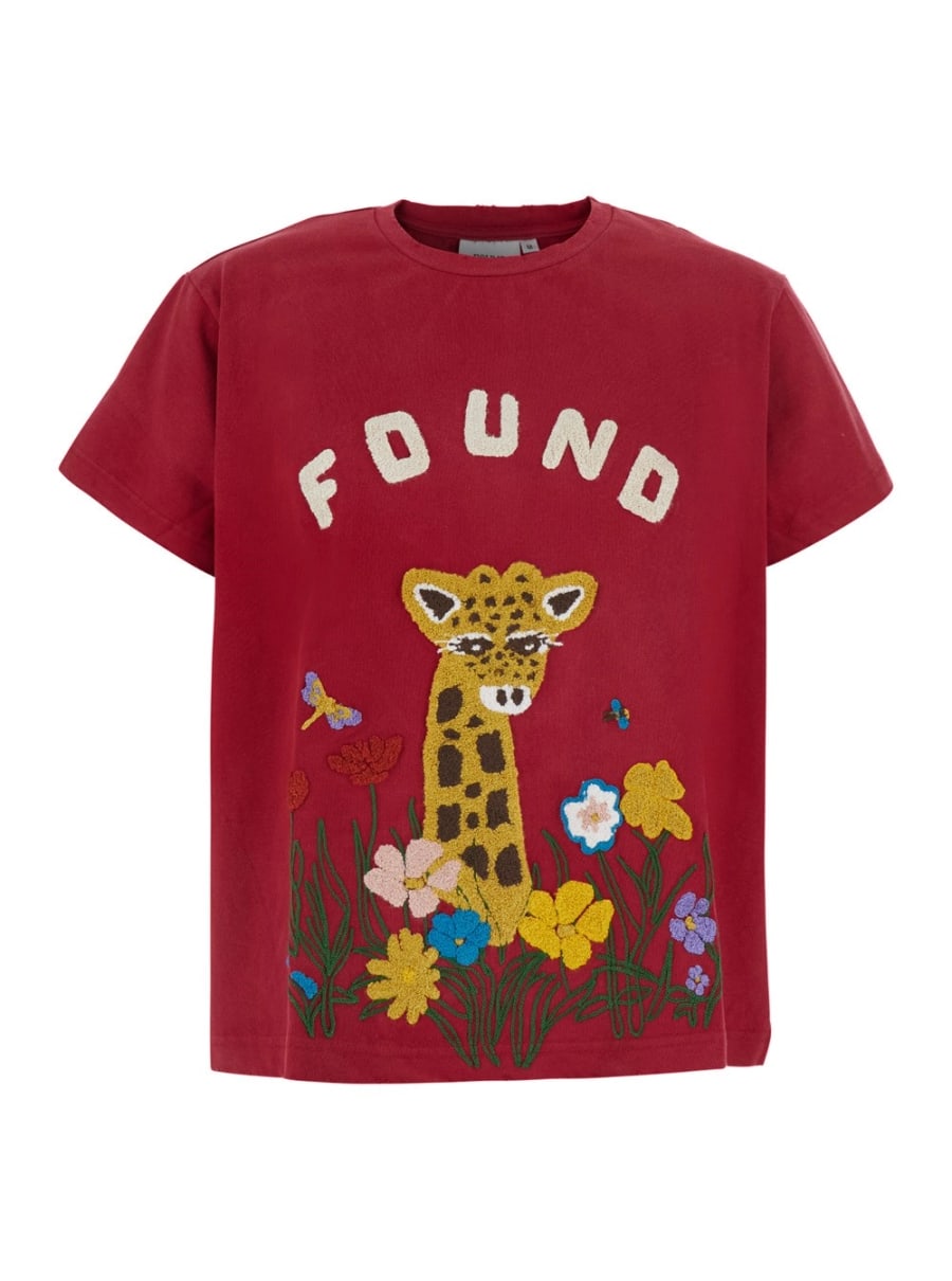 Found T-Shirt Girocollo con Maxi Stampa sul Fronte in Cotone Rossa Uomo