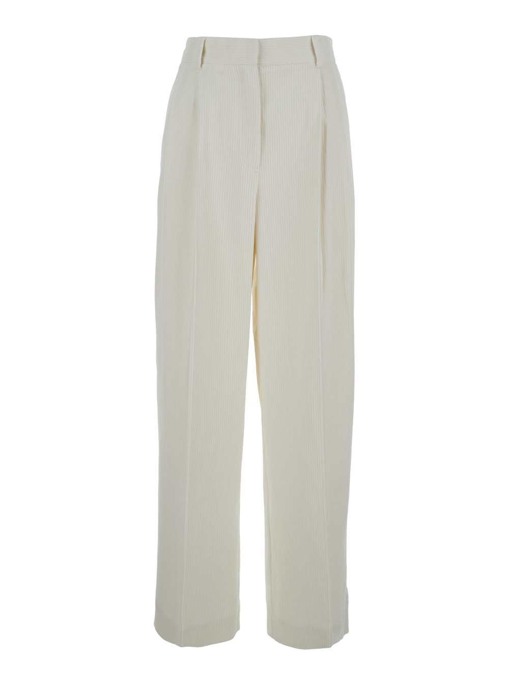 Toteme Pantalone a Vita Alta con Pences in Misto Cotone Bianco Donna