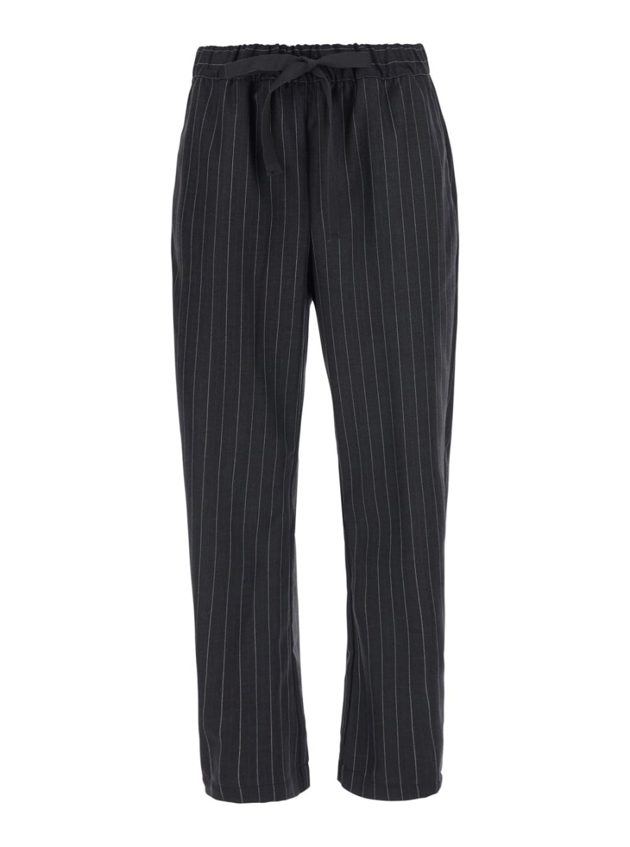 Semicouture Pantaloni 'BUDDY' con motivo a righe all-over e vita elasticizzata in misto lana grigi donna