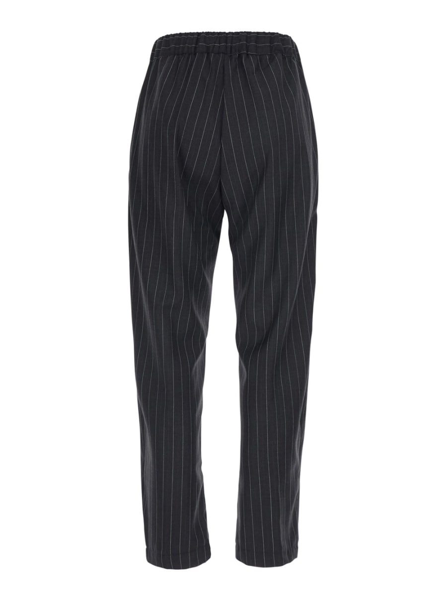 Semicouture Pantaloni 'BUDDY' con motivo a righe all-over e vita elasticizzata in misto lana grigi donna, view 2