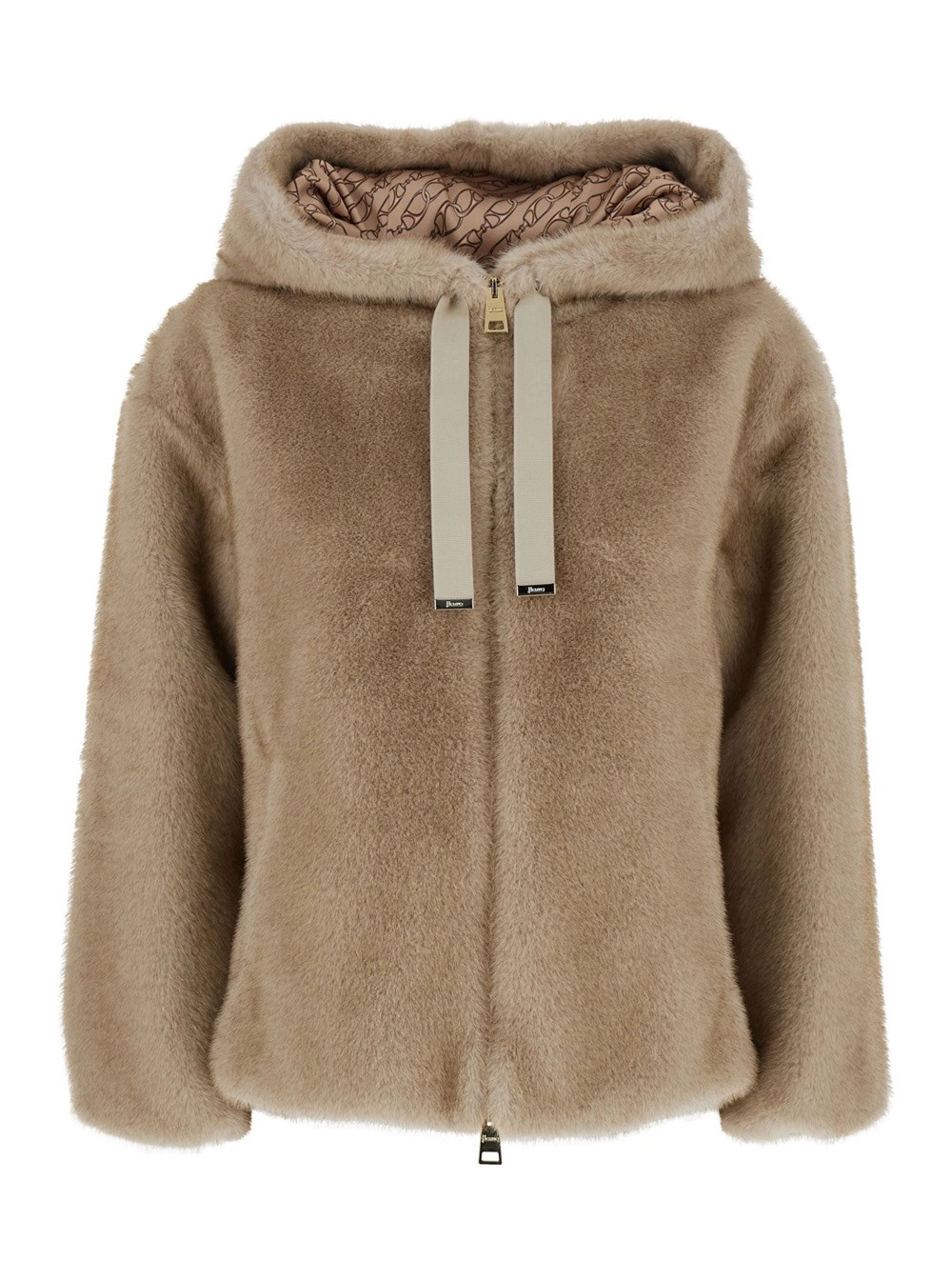 Herno Giubbotto con cappuccio e coulisse in ecopelliccia Beige donna