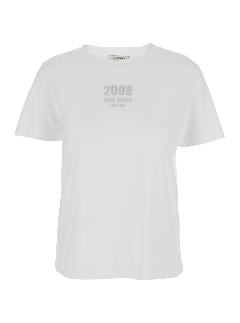 'S Max Mara T-Shirt 'Quieto' Girocollo con Stampa Logo sul Fronte in Cotone Bianca Donna