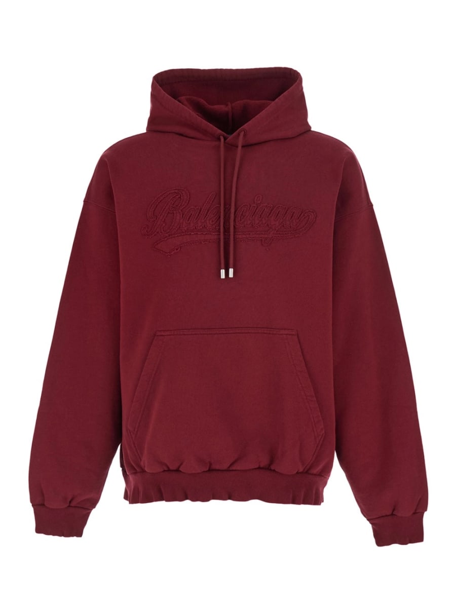 Balenciaga Felpa con Cappuccio con Coulisse e Logo Lettering sul Fronte in Cotone Rossa Uomo