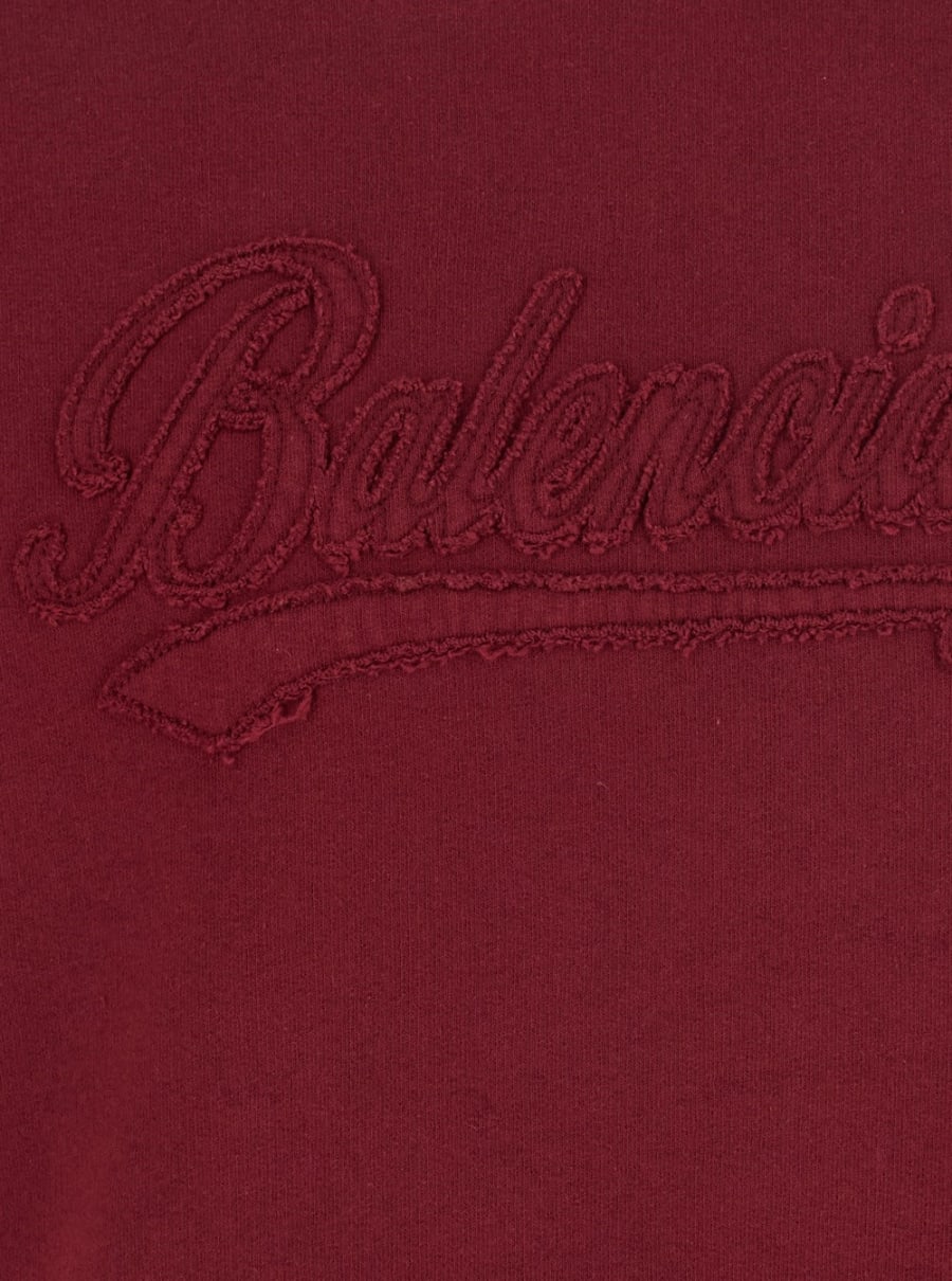 Balenciaga Felpa con Cappuccio con Coulisse e Logo Lettering sul Fronte in Cotone Rossa Uomo, view 3