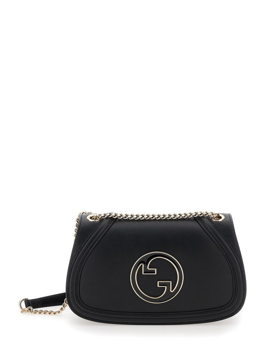 Gucci Borsa a Mano 'Blondie Piccola' con Incrocio GG Metallico sul Fronte e Tracolla a Catena in Pelle Nera Donna