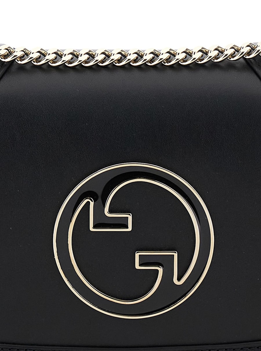 Gucci Borsa a Mano 'Blondie Piccola' con Incrocio GG Metallico sul Fronte e Tracolla a Catena in Pelle Nera Donna, view 5