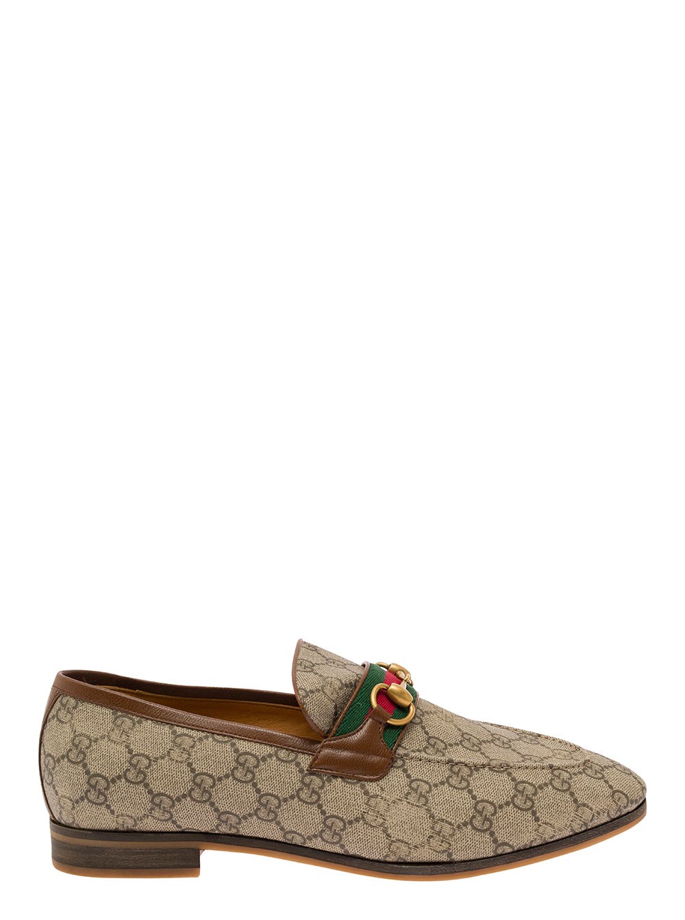Gucci Mocassini 'Paride' con Morsetto e Dettaglio Web in Tessuto GG Supreme Beige ed Ebano Uomo