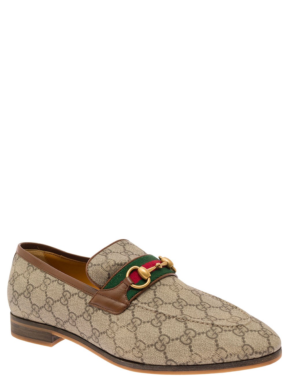 Gucci Mocassini 'Paride' con Morsetto e Dettaglio Web in Tessuto GG Supreme Beige ed Ebano Uomo, view 2