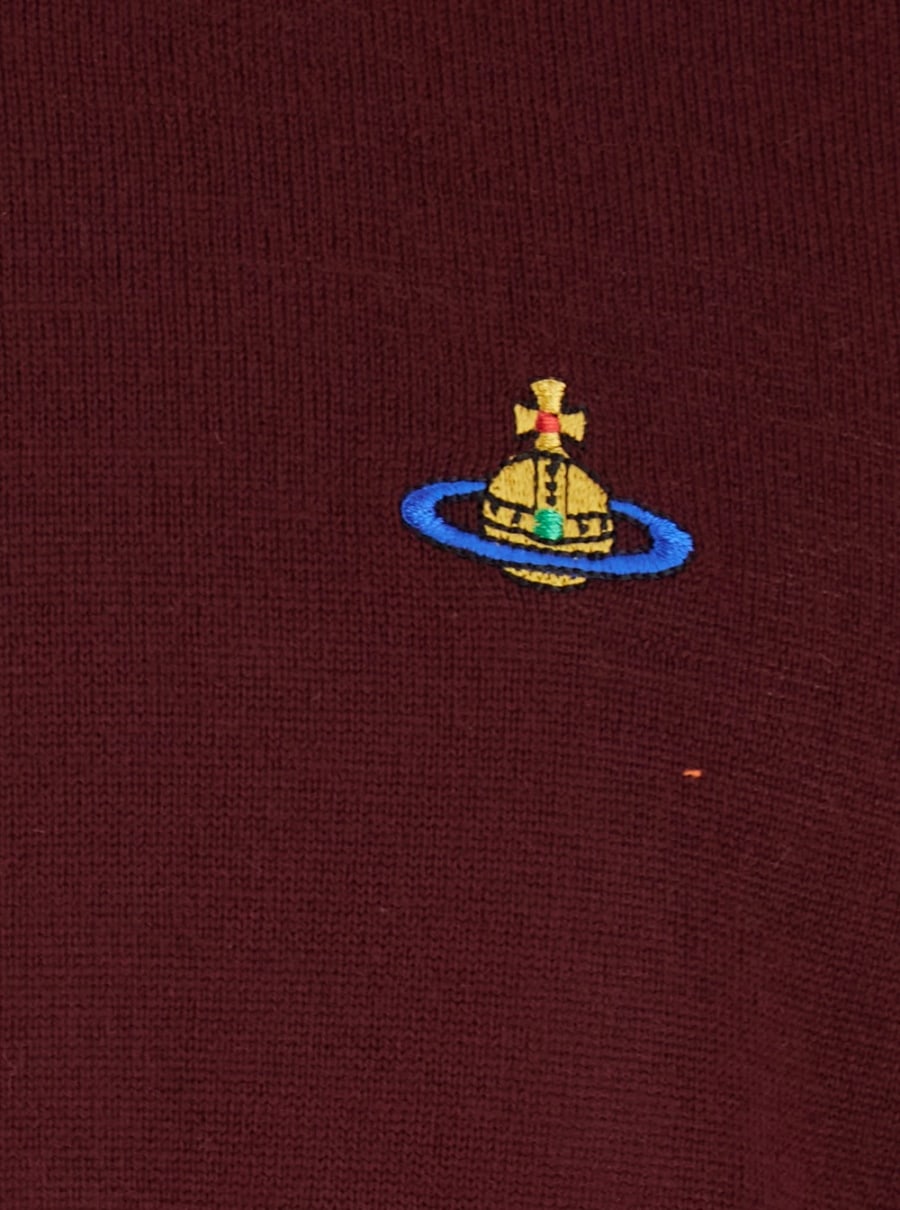 Vivienne Westwood Maglia Girocollo con Spalle Scese e Logo Orb sul Fronte in Misto Lana Bordeaux Uomo, view 3