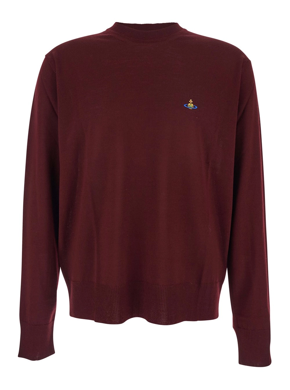 Vivienne Westwood Maglia Girocollo con Spalle Scese e Logo Orb sul Fronte in Misto Lana Bordeaux Uomo
