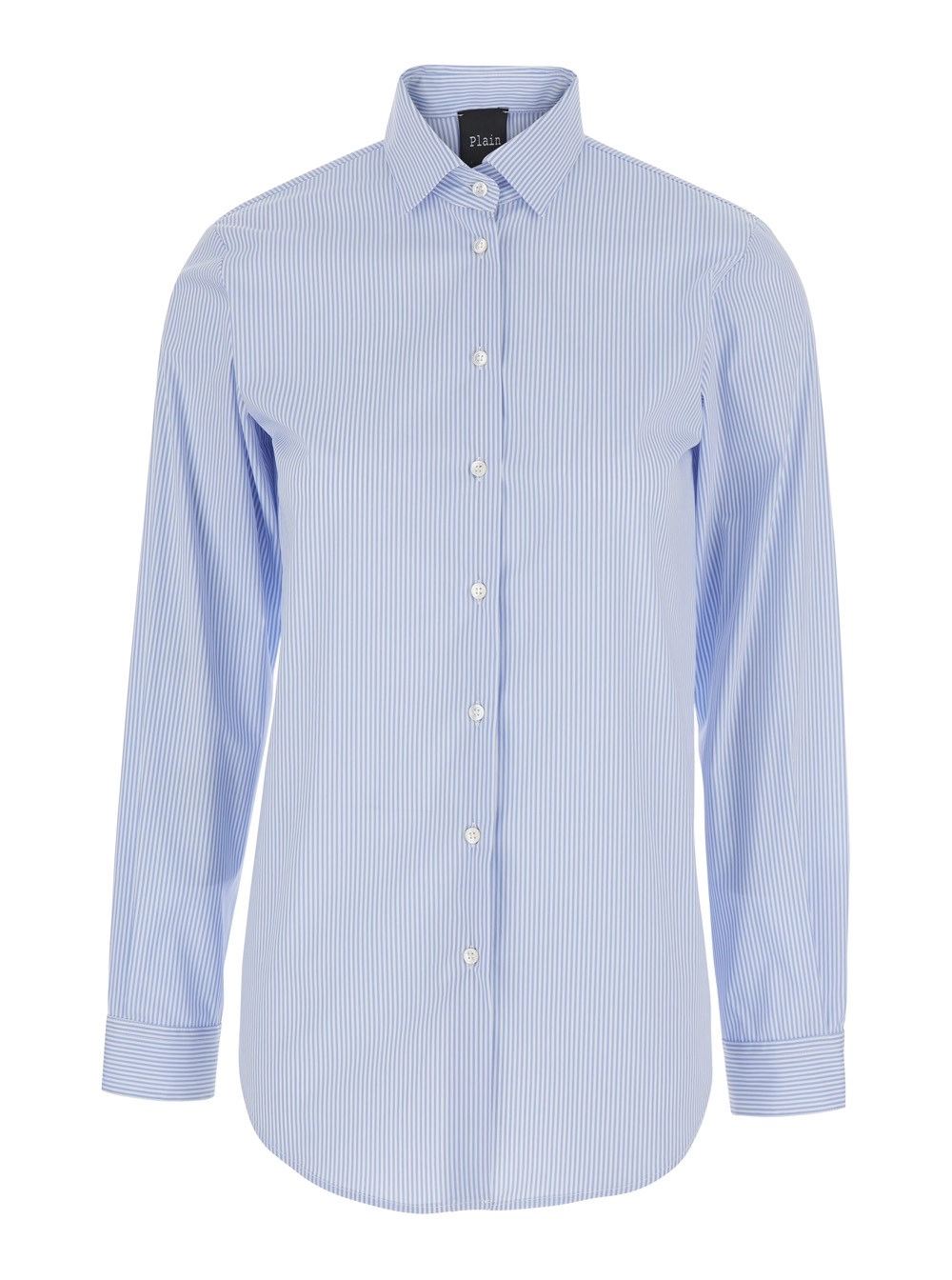 Leplain Camicia con Colletto Classico e Orlo Curvo in Cotone Azzurra Donna