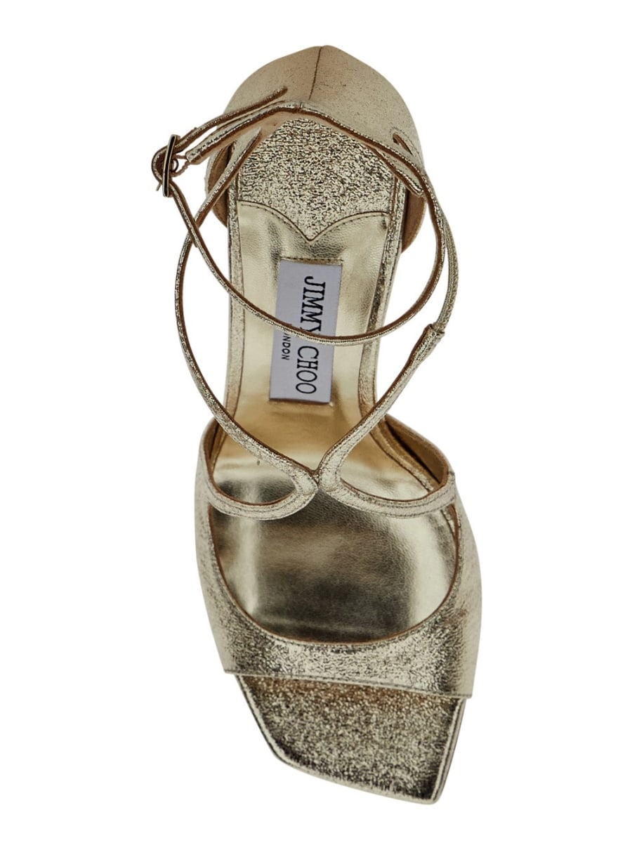 Jimmy Choo Sandali con tacco 'Azia' con chiusura regolabile in tessuto color metallico donna, view 4