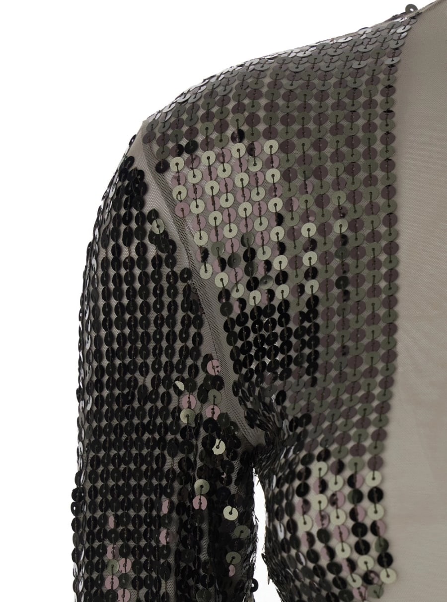 Rick Owens T-Shirt 'Dennis' Corta con Maniche Lunghe con Paillettes in Tessuto Tecnico Stretch Grigia Donna, view 3