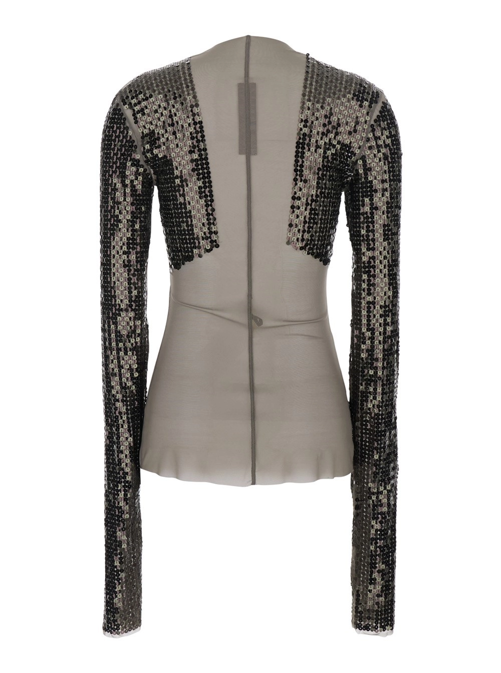 Rick Owens T-Shirt 'Dennis' Corta con Maniche Lunghe con Paillettes in Tessuto Tecnico Stretch Grigia Donna, view 2