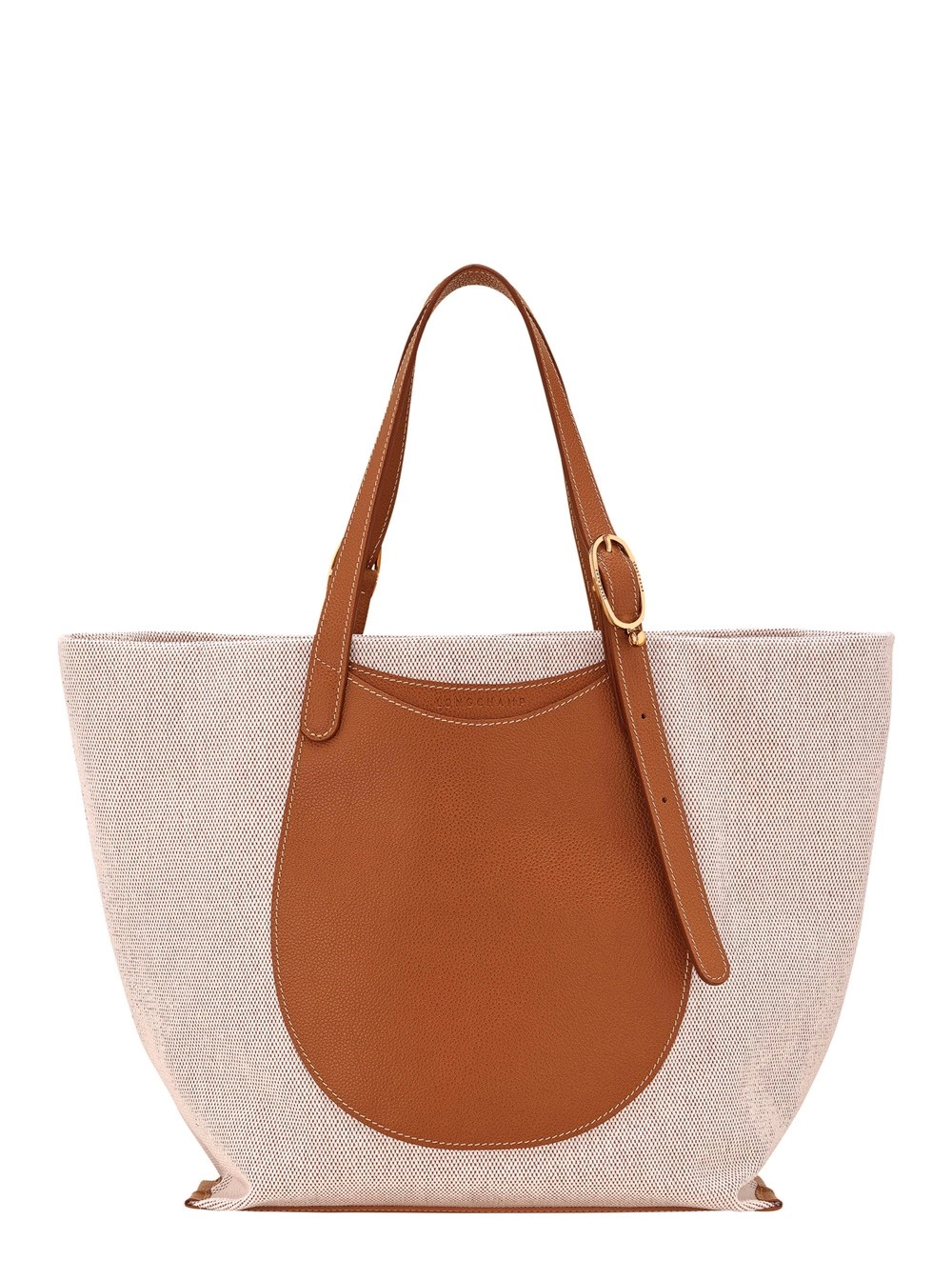 Longchamp Borsa a Spalla 'Le Foulonné Toile' con Manico Regolabile e Logo Lettering sul Fronte in Pelle e Tela Marrone Donna