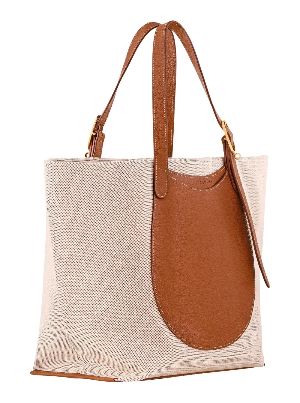 Longchamp Borsa a Spalla 'Le Foulonné Toile' con Manico Regolabile e Logo Lettering sul Fronte in Pelle e Tela Marrone Donna, view 2