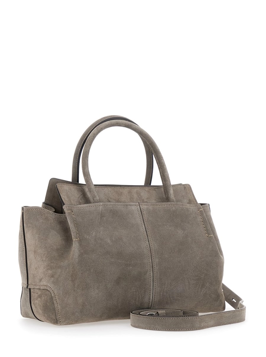 Tod's Borsa a Mano con logo impresso sul fronte e tracolla regolabile e removibile in pelle scamosciata grigia donna, view 3