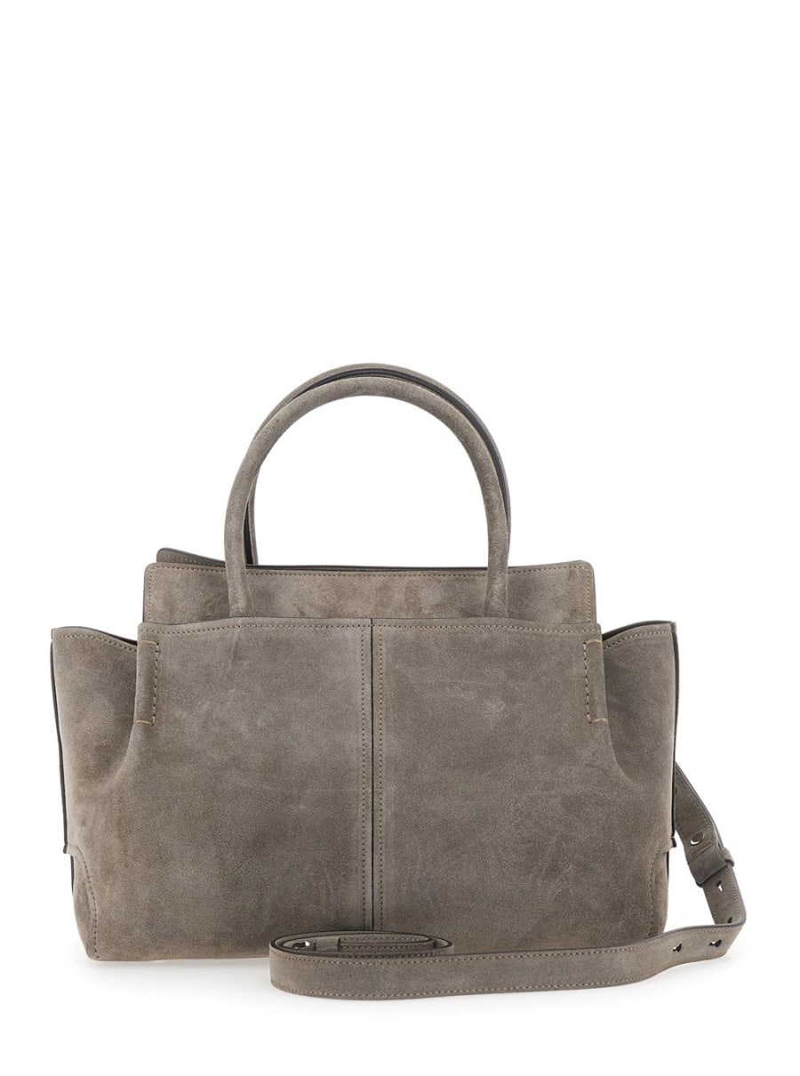 Tod's Borsa a Mano con logo impresso sul fronte e tracolla regolabile e removibile in pelle scamosciata grigia donna, view 4