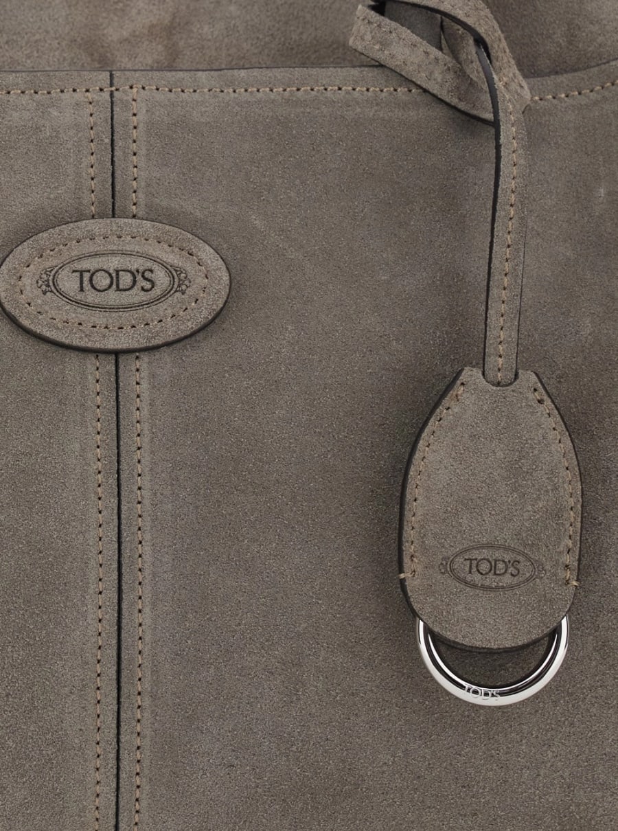 Tod's Borsa a Mano con logo impresso sul fronte e tracolla regolabile e removibile in pelle scamosciata grigia donna, view 5