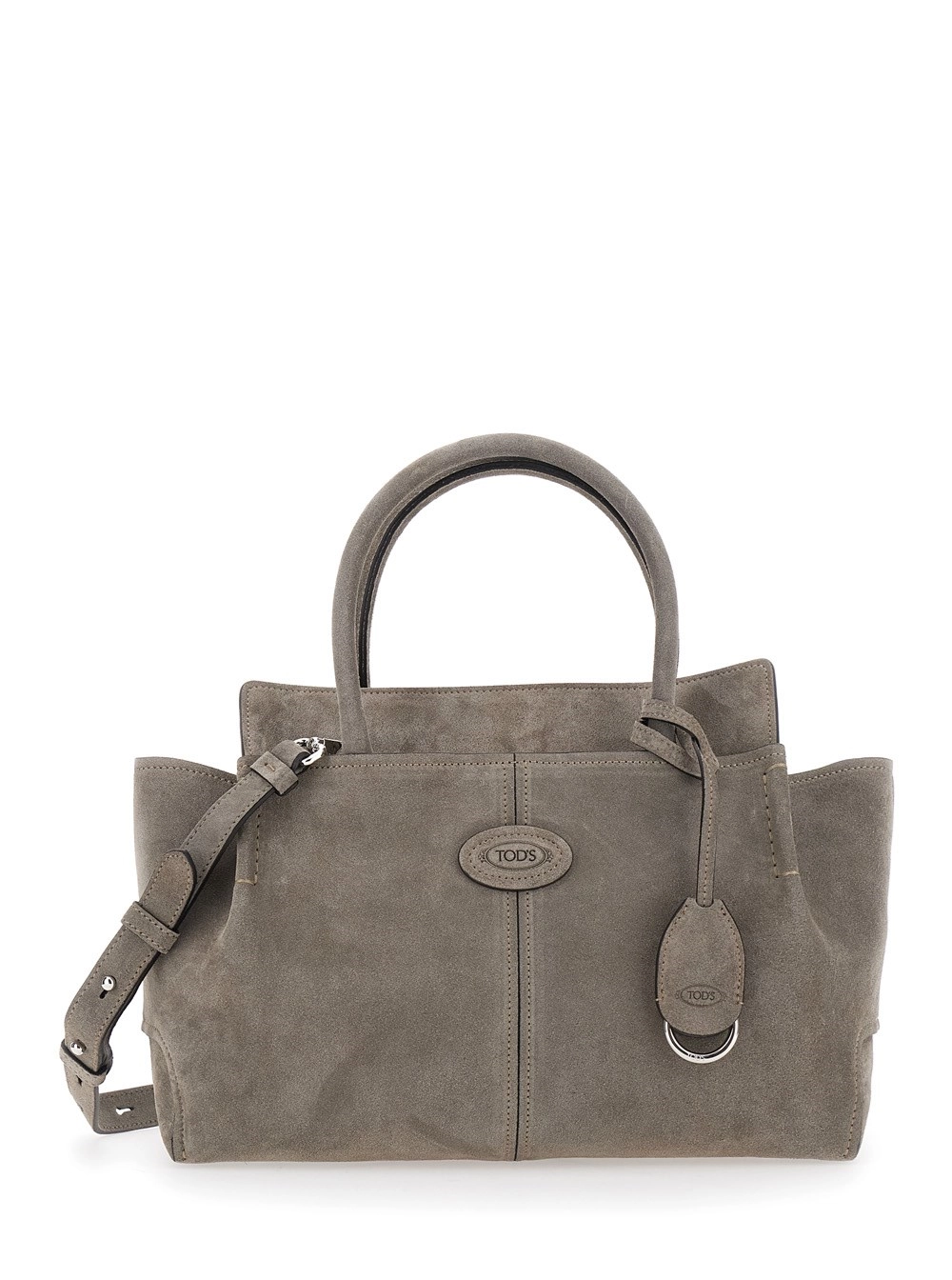 Tod's Borsa a Mano con logo impresso sul fronte e tracolla regolabile e removibile in pelle scamosciata grigia donna