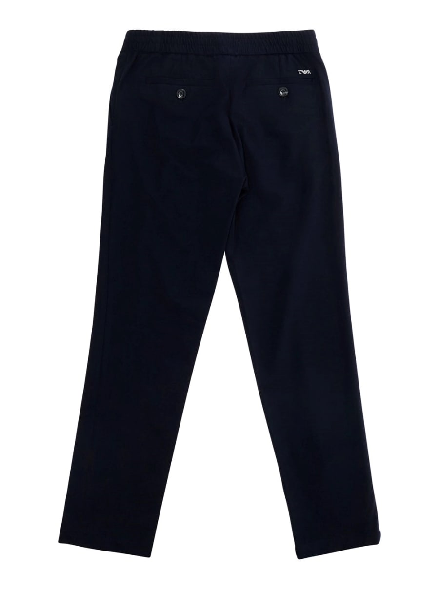 Emporio armani kids Pantaloni con vita elasticizzata e ricamo logo sul retro in misto viscosa stretch blu bambino, view 2