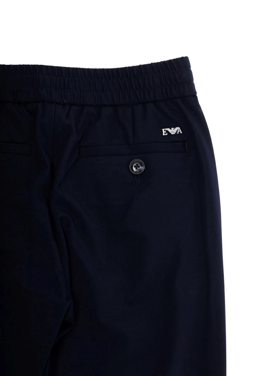 Emporio armani kids Pantaloni con vita elasticizzata e ricamo logo sul retro in misto viscosa stretch blu bambino, view 3