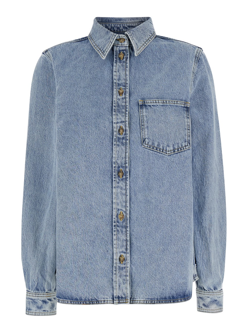 Toteme Camicia con Taschino Applicato in Denim Azzurro Donna