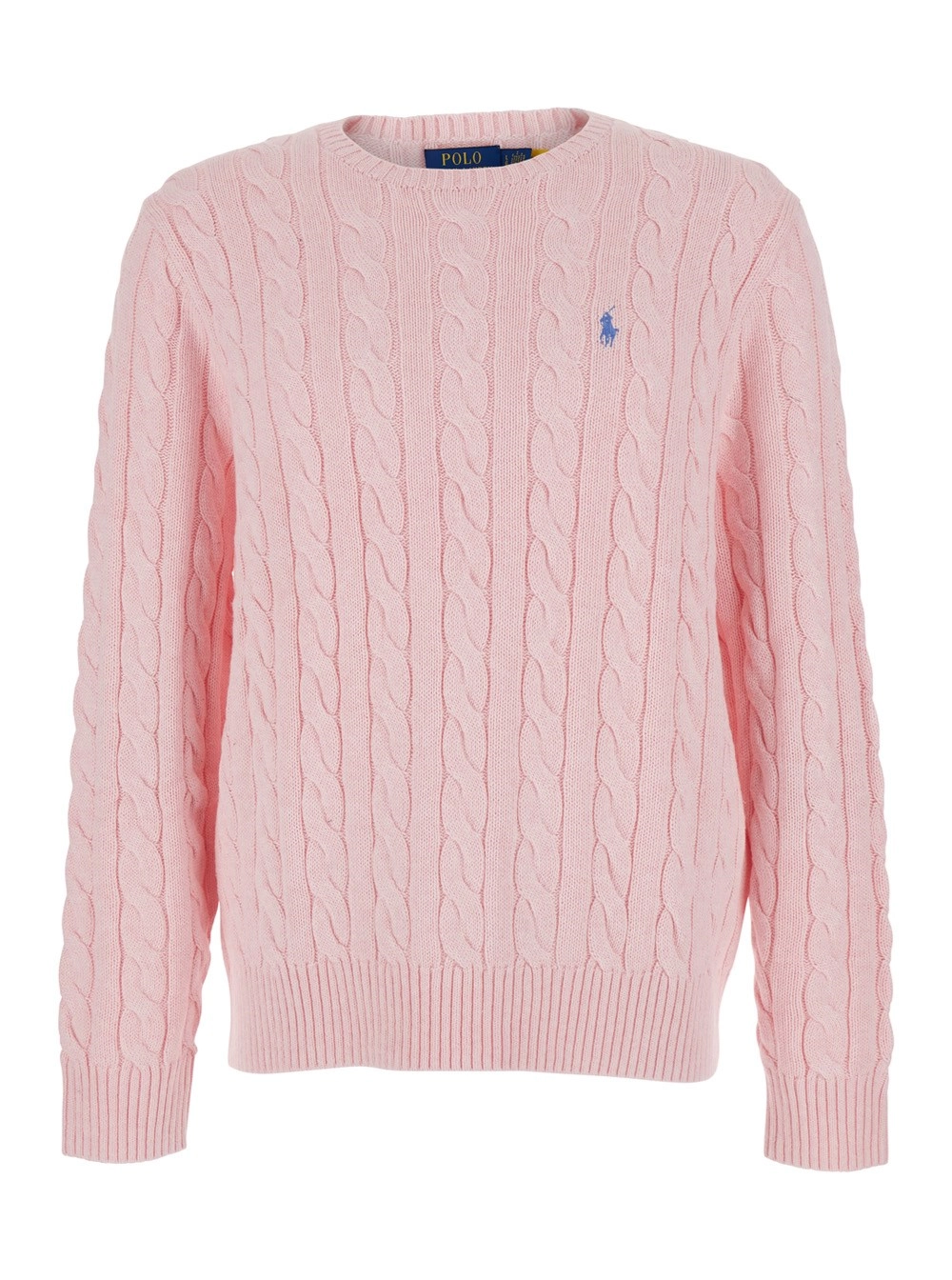 Polo Ralph Lauren Maglione Girocollo con Patch Cavallino  sul Fronte e Lavorazione a Maglia in Cotone Rosa Uomo