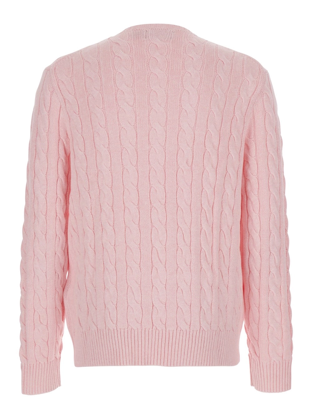 Polo Ralph Lauren Maglione Girocollo con Patch Cavallino  sul Fronte e Lavorazione a Maglia in Cotone Rosa Uomo, view 2