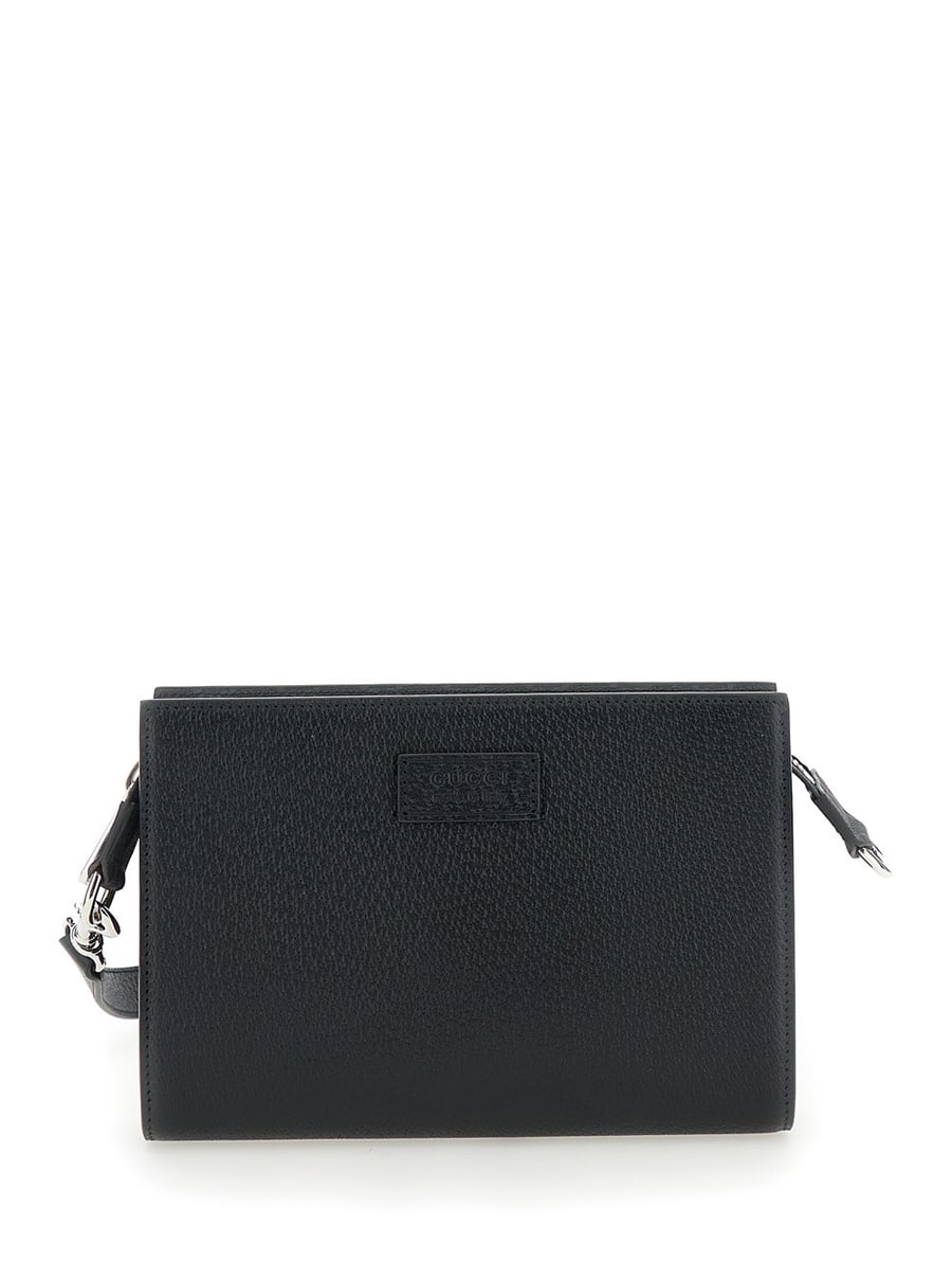 Gucci Borsa Super Mini con Patch Logo in Pelle Nera Uomo