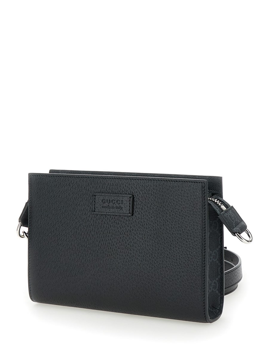 Gucci Borsa Super Mini con Patch Logo in Pelle Nera Uomo, view 2