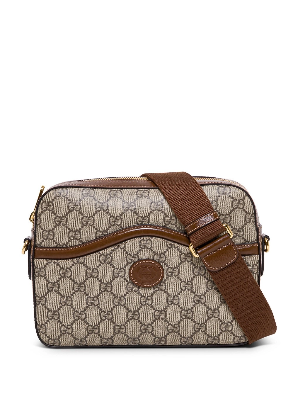 Gucci Borsa a Tracolla "GG Supreme" con Patch Logo sul Fronte in Tessuto Beige Uomo