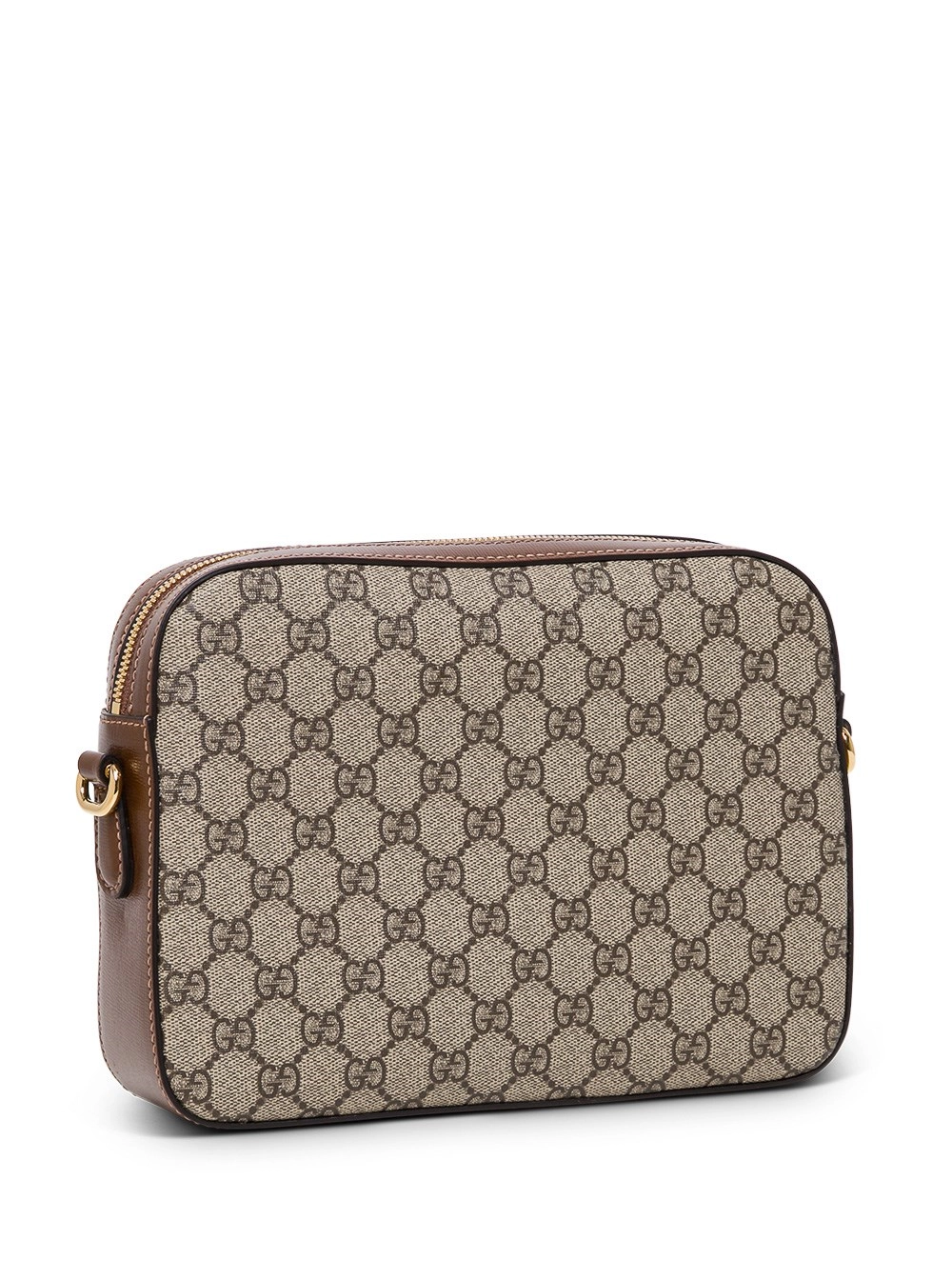 Gucci Borsa a Tracolla "GG Supreme" con Patch Logo sul Fronte in Tessuto Beige Uomo, view 2