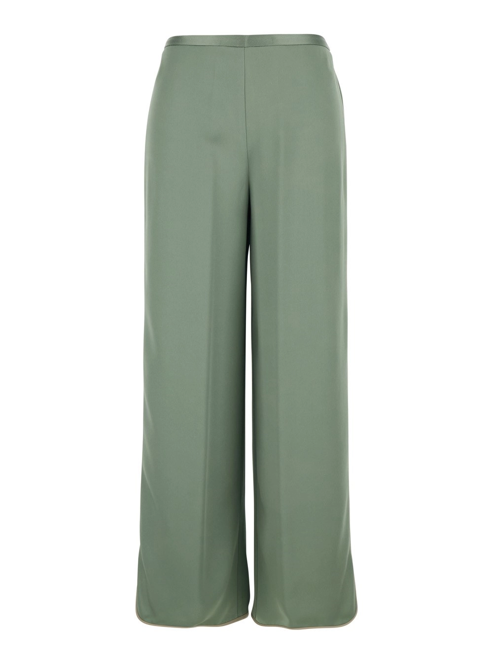 Forte_Forte Pantalone Verde con Vita Elasticizzata sul Retro e Gamba Ampia in Misto Viscosa Donna