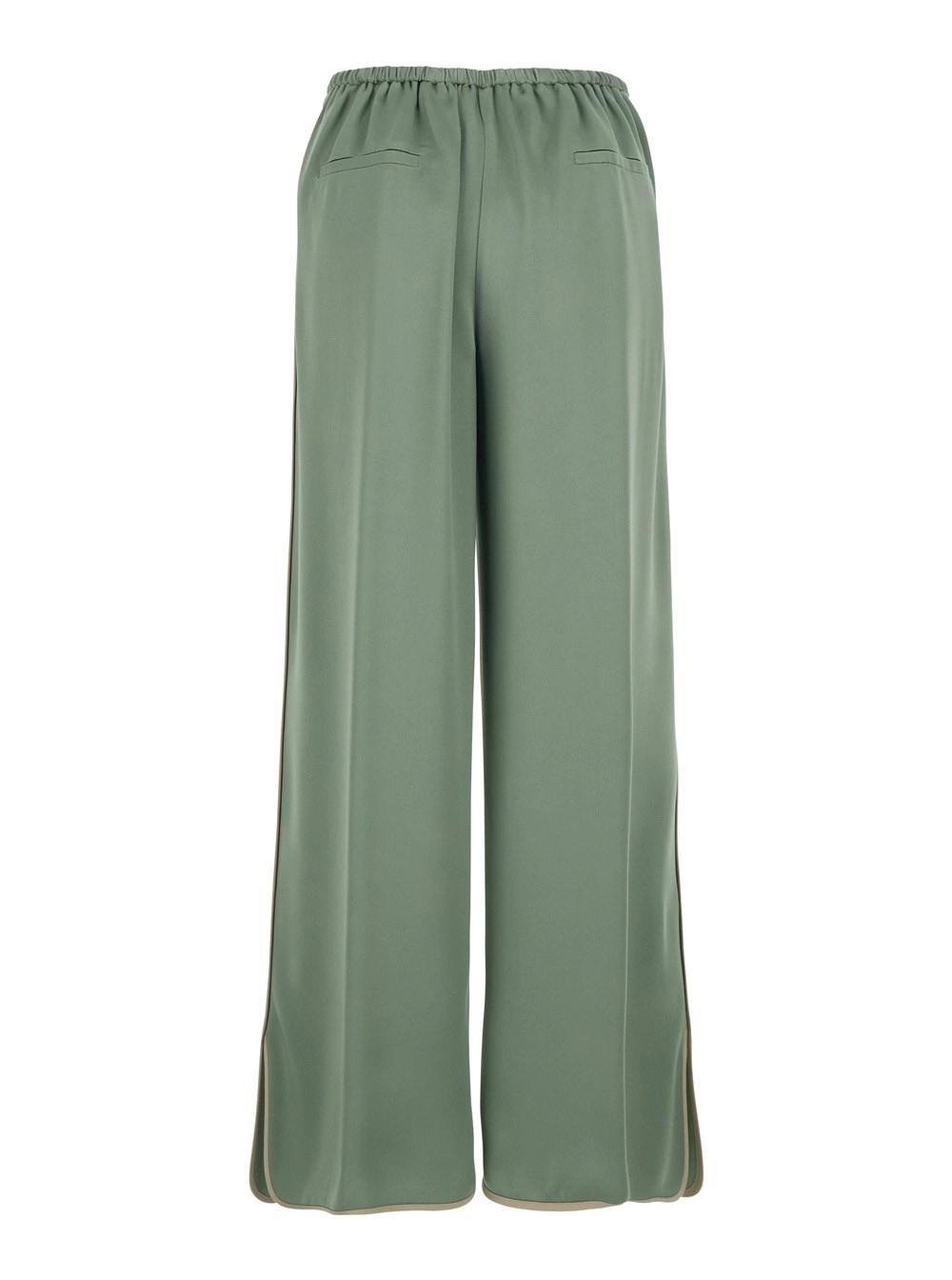 Forte_Forte Pantalone Verde con Vita Elasticizzata sul Retro e Gamba Ampia in Misto Viscosa Donna, view 2
