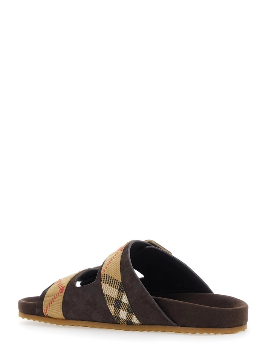 Burberry Sandali 'Urchin' con Chiusura Regolabile con Fibbia e Motivo Check in Misto Pelle Marroni Donna, view 3