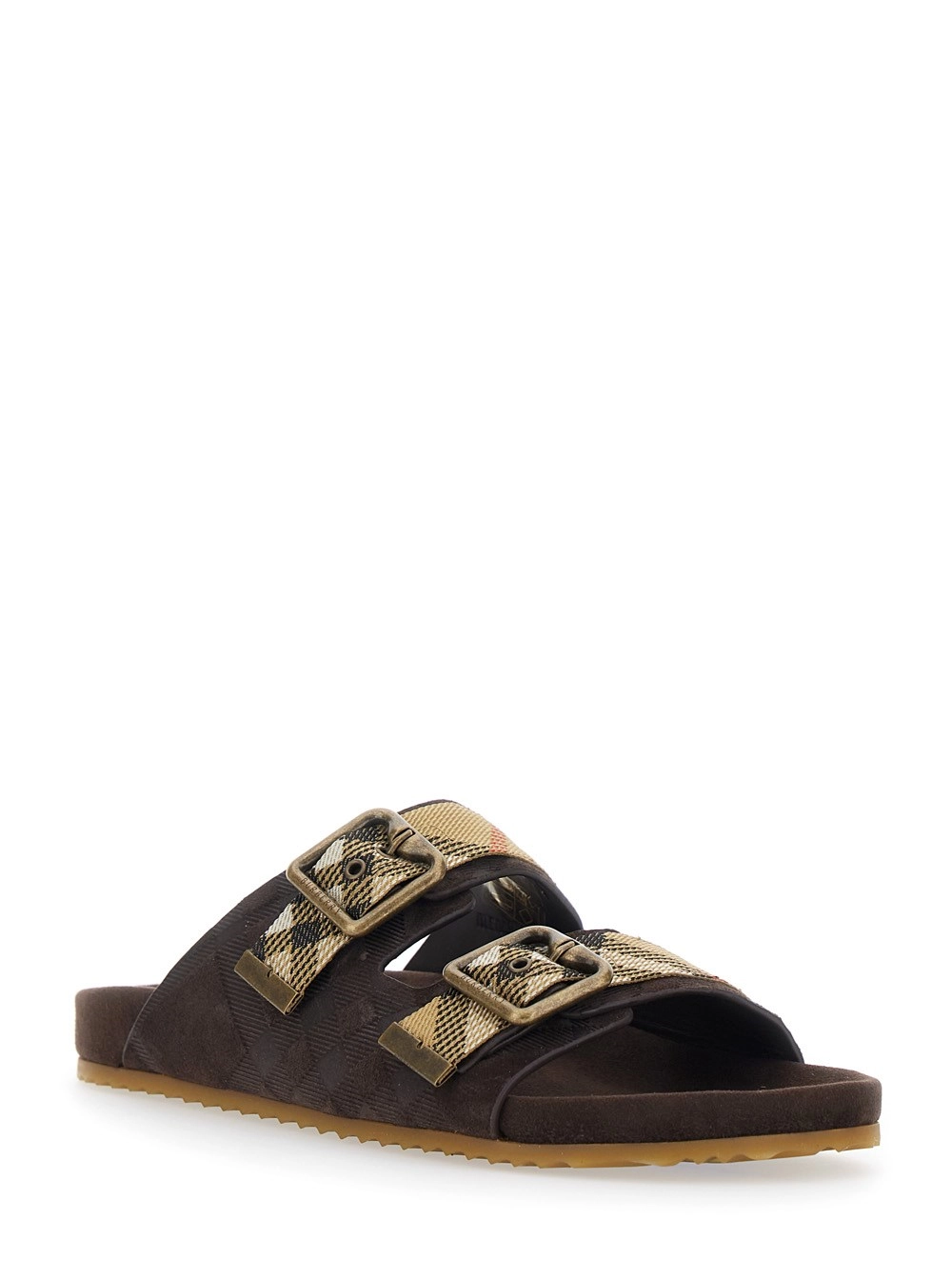 Burberry Sandali 'Urchin' con Chiusura Regolabile con Fibbia e Motivo Check in Misto Pelle Marroni Donna, view 2